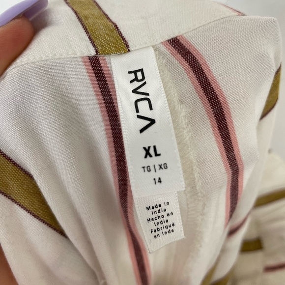 NEW RVCA SIZE XL White Fully Noted pants in stripe Wide Leg ankle length - Picture 6 of 10